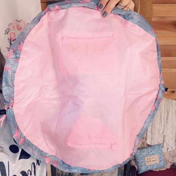 Flamingo Print Lay Flat Drawing Makeup Bags with 2 Interior Zipper Pockets 💗 - Picture 6 of 7